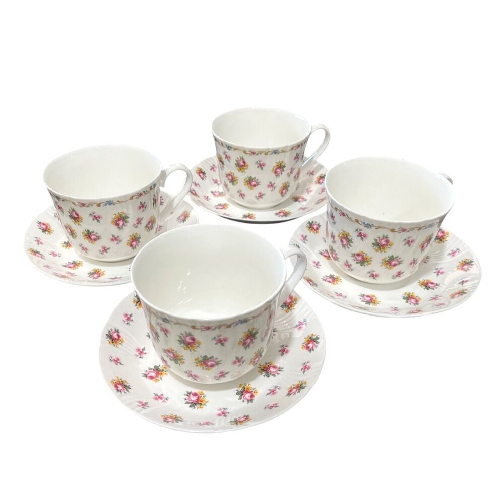 Roy Kirkham Petite Rose Fine Bone China 1996 Cup & Saucer Set Of 4